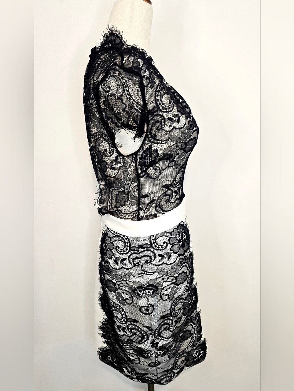 Bebe White Bodycon Dress Black Eyelash Lace Open Back Cocktail Party Dress 6 - Picture 3 of 8